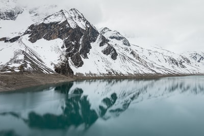 白天湖边的雪山